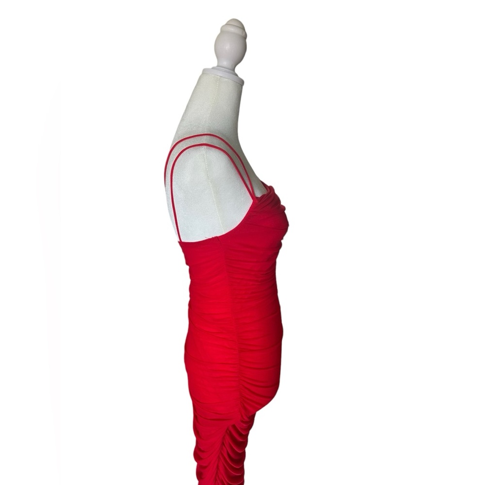 Red Ruched Bodycon Dress - Picture 6 of 8